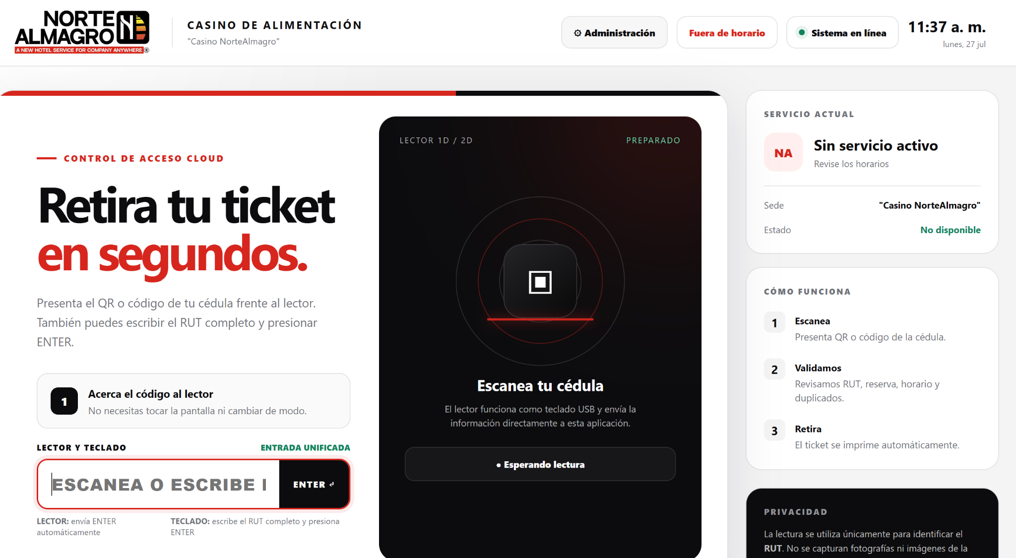Sistema de control de acceso y casino de NorteAlmagro CampOS IA